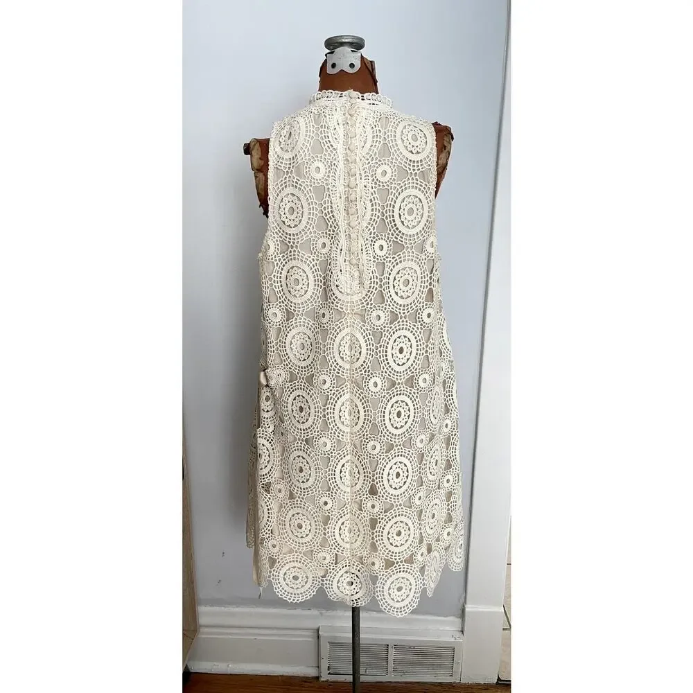 Free People Sz 10 Selma Lace Crochet Shift Dress Mini Boho Festival Prairie